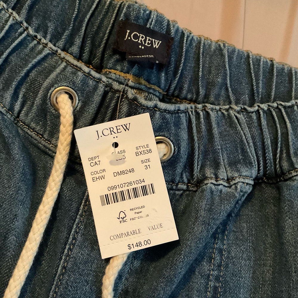 J. Crew Blue Denim Elastic Waste Drawstring Pants/Jeans - Picture 10 of 11